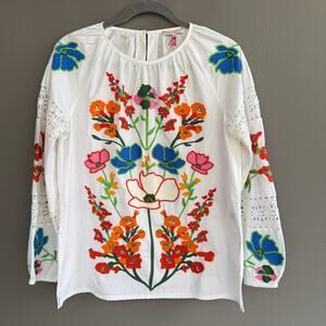 Frances Valentine Saskia Botanical Bash Top - peasant - floral - embroidered - S